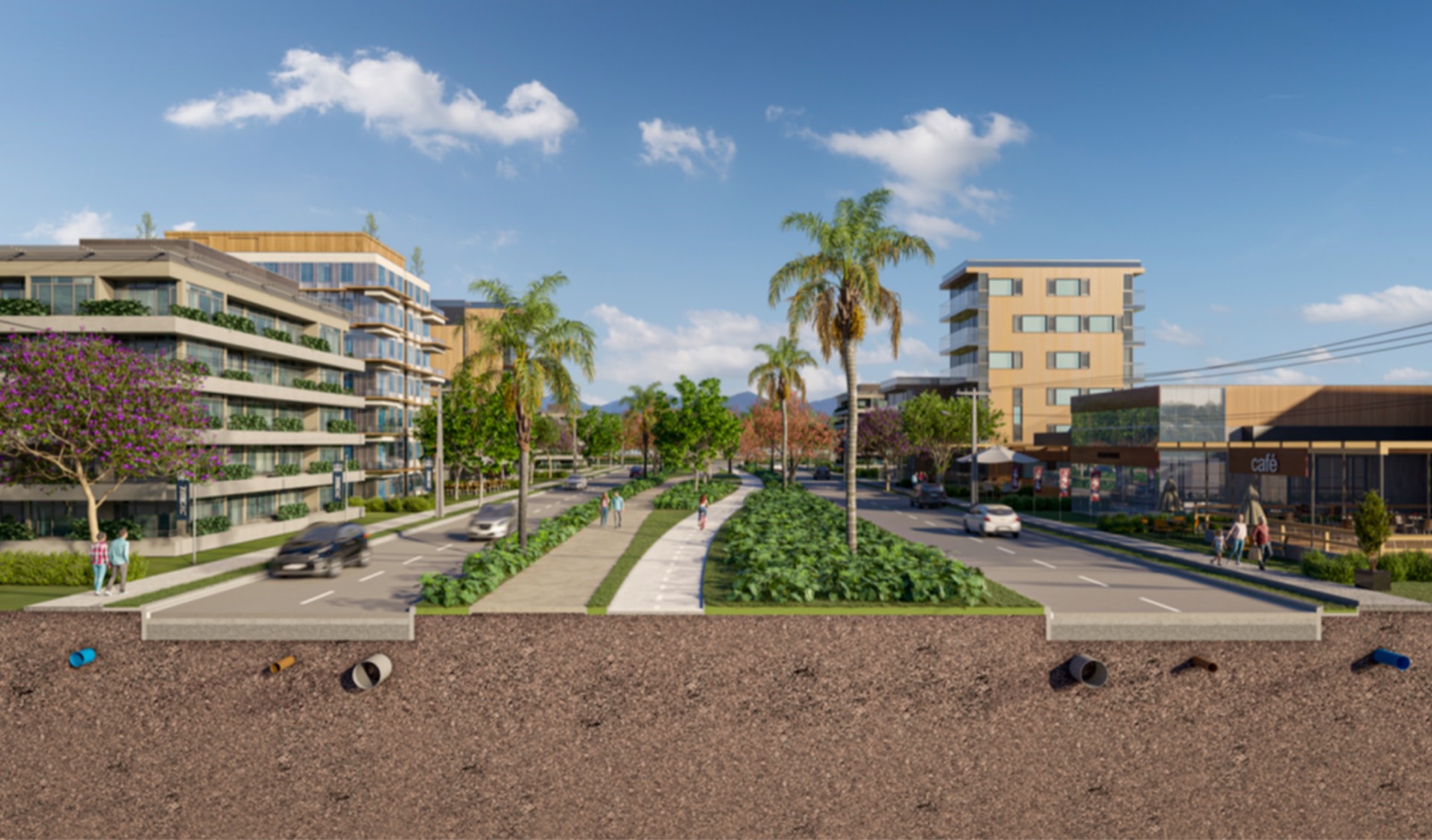 Boulevard arborizado loteamento Altos de Santa Helena
