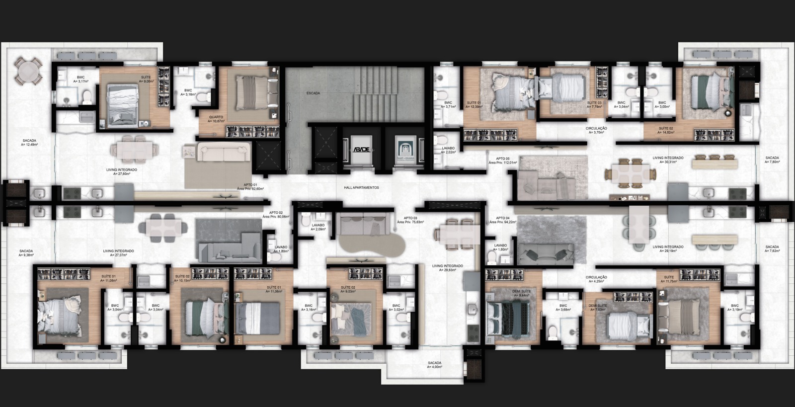 Planta apartamento 2 dormitorios 1 suite Doha Residence Tijucas